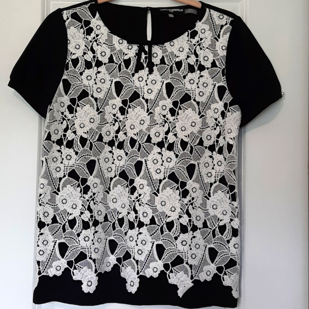 ♦️ Karl Lagerfeld black and white lace top